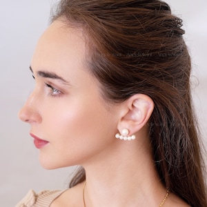 Gold Plated Pearl Ear Jacket: Sterling Silver Stud Earrings
