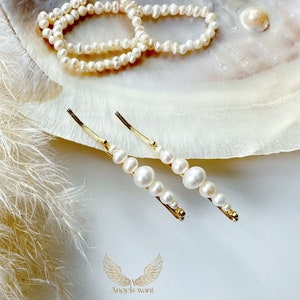 Set of 2 Pearl Hair Clip; 14 K Gold Plated White Pearl Pins; Wedding Hair Jewelry;Elegant Hair Clip; Party hair accessories