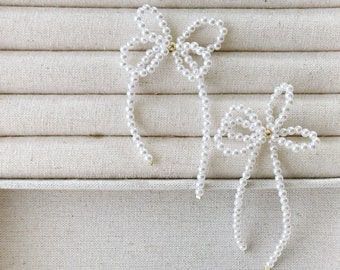 Pearl Bow Earrings; Pearl Flower Earrings; Bow Jewelry; Pearl Stud Earrings; Chunky Bow Earrings
