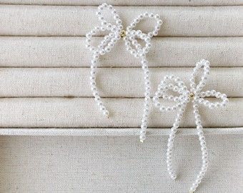 Pearl Bow Earrings: Chunky Faux Pearl, Sterling Silver Posts
