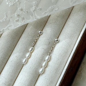 Sterling Silver Freshwater Pearl Drop Earrings: Delicate Wedding Jewelry