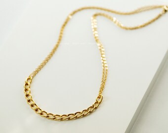 Mixed Chain Necklace;18K Gold Filled Layering Necklace;Chocker Necklace;Custom Necklace;Gold Curb Chain Necklace; Gold Figaro Chain Necklace