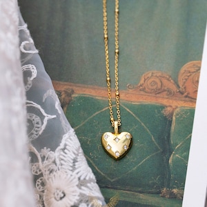 Gold Heart Necklace; Vintage Inspired Heart Necklace; CZ Heart Necklace; Love Necklace; Anniversary Gift; Valentine&#39;s Day Gift