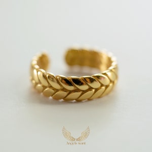 Gold Plated Braided Ring;925 Sterling Silver Ring;Dainty Statement Ring;Minimalist Stacking Ring;Adjustable Rings