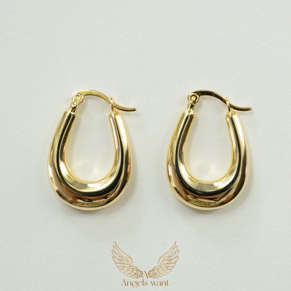 Chunky Gold Plated Hoops;Sterling Silver Thick Hoop Earrings;Minimalist Earrings;Statement Earrings; Oval Hoops;Gold Plated Modern Earrings