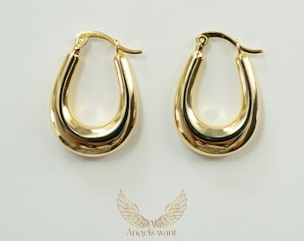 Chunky Gold Plated Sterling Silver Hoop Earrings: Modern Minimalist Oval Hoops