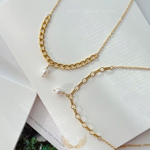 Gold Filled Pearl Chain Necklace: Mixed Metal Layering Necklace
