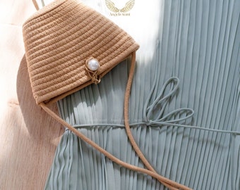 Bohemian Cotton Rope Crossbody Bag: Pearl Closure, Small Woven Purse