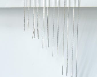 Sterling Silver Threader Earrings, Box Chain Dangle Earrings, Pull Through Drop Earrings, Minimalist Silver Earrings, Gift for Her