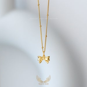 Bow Pendant Necklace; Gold Ribbon Necklace; Bow Jewelry; Everyday Necklace; Cute Necklaces