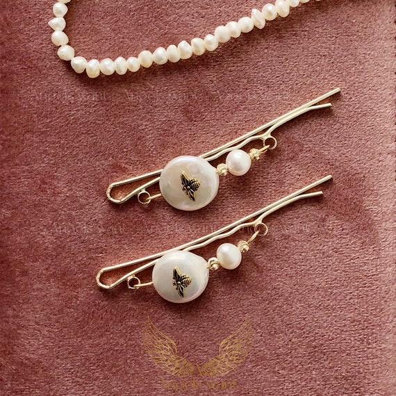 Freshwater Pearl Hair Clip Set: Handmade Vintage Style Hair  display picture 2