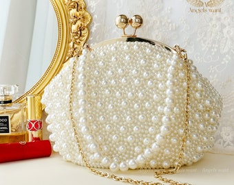 Pearl Clutch Bag; Evening Bag; Pearl beaded Bag; Wedding Pearl Bag; Handmade Pearl Clutch; Luxury Shoulder Bag; Vintage Inspired Purse