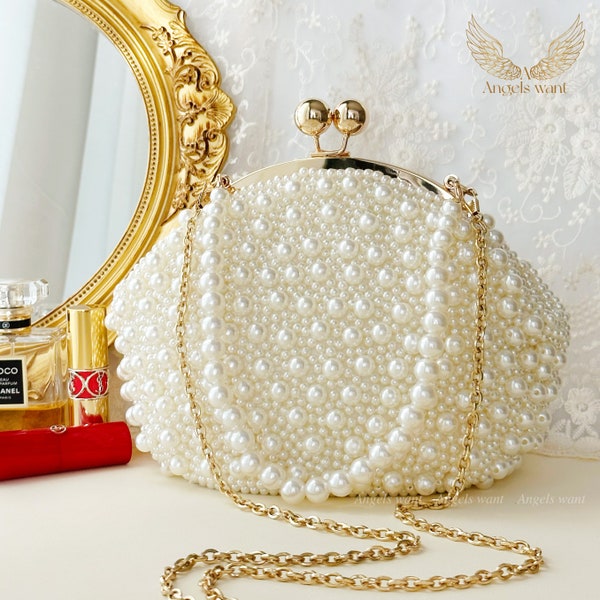 Pearl Clutch Bag; Evening Bag; Pearl beaded Bag; Wedding Pearl Bag; Handmade Pearl Clutch; Luxury Shoulder Bag; Vintage Inspired Purse