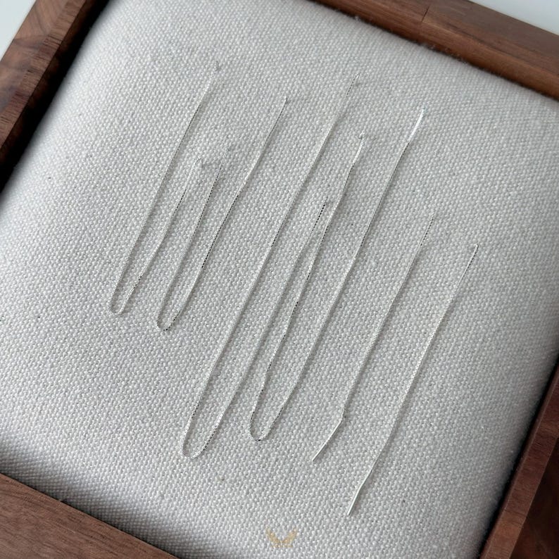 Pendientes de plata de ley con forma de enhebrador - Pendientes colgantes de cadena de caja imagen 4