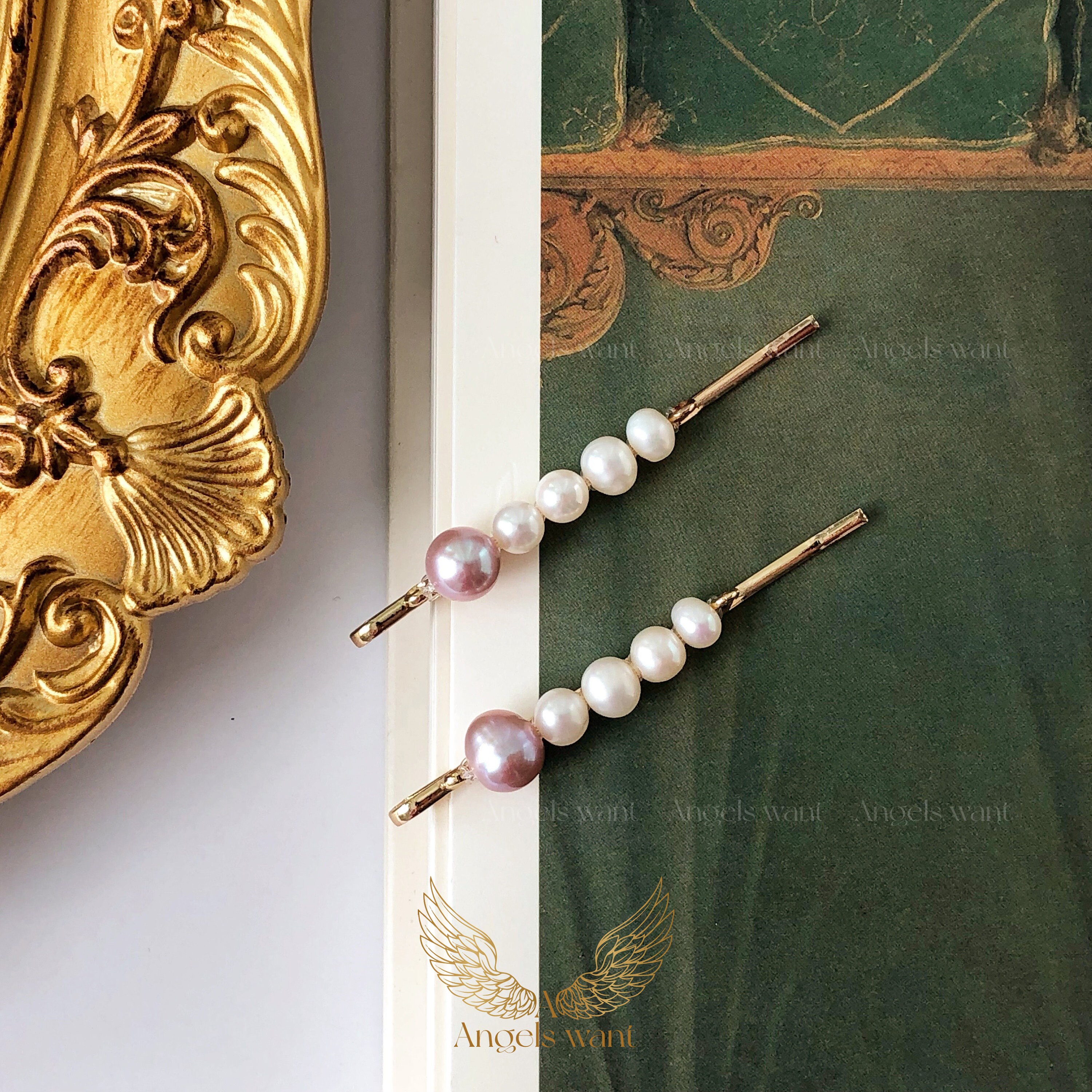 ♥️NWT Set : Hair Clip&Earrings post Freshwater Pearls&Enamel. Small Freshwater Pearl Bouquet Hair Clip - Cassandra Lynne main image 2