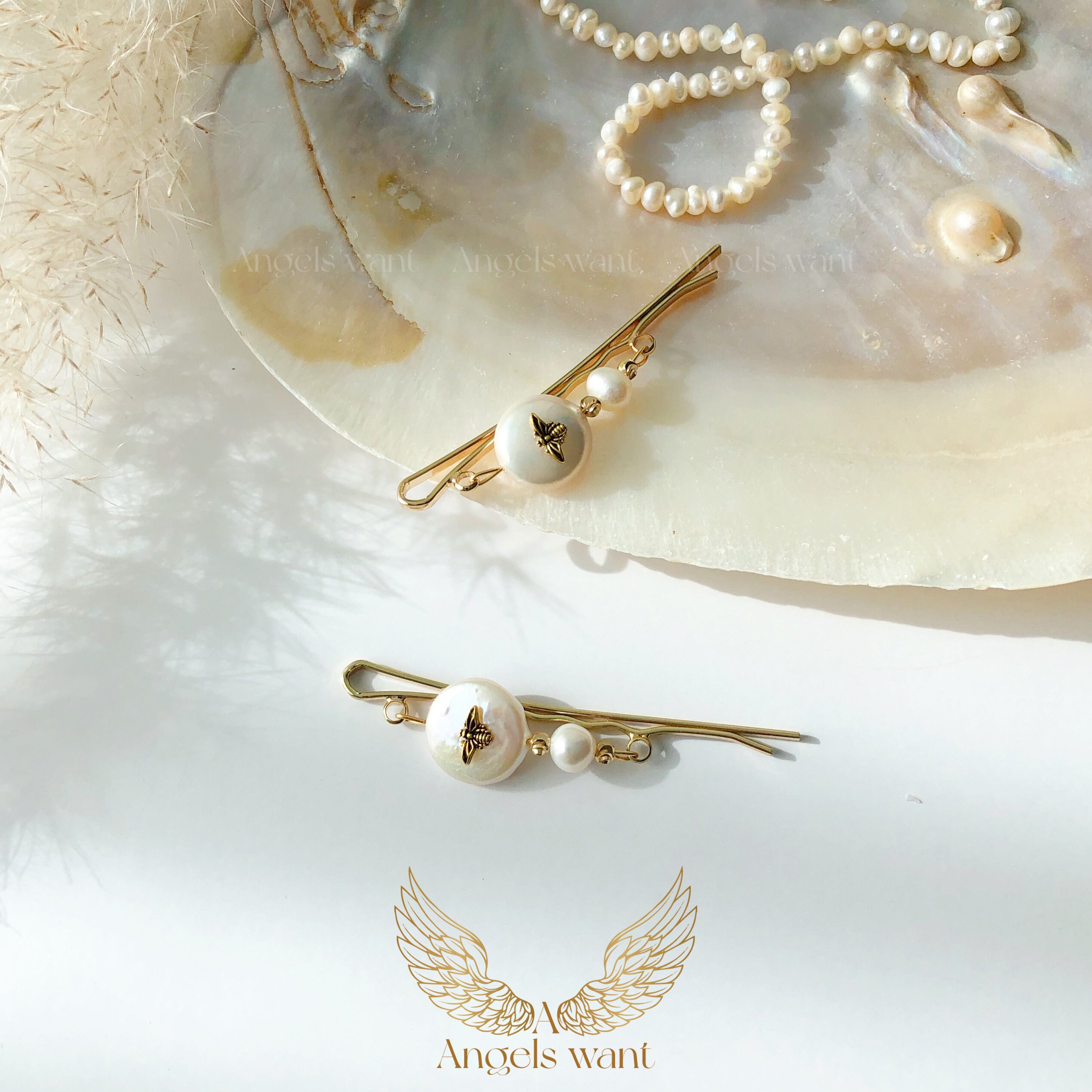 Freshwater Pearl Hair Clip Set: Handmade Vintage Style Hair 