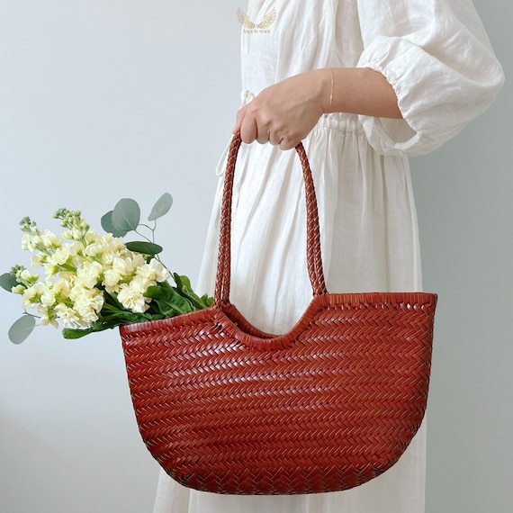 Handwoven Leather Tote Bag, Minimalist Boho Shoulder Bag, Woven Leather Beach Bag, Women's Market Bag, Gift for Her