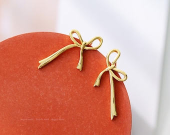 Gold Plated Sterling Silver Bow Stud Earrings: Dainty Ribbon Jewelry