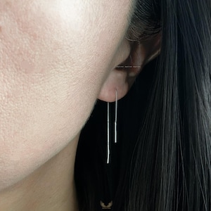 Pendientes de plata de ley con forma de enhebrador - Pendientes colgantes de cadena de caja imagen 9