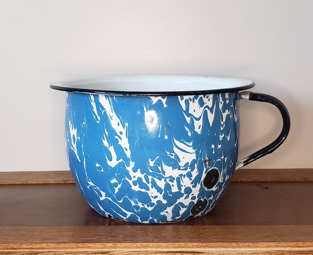 Blue and White Graniteware Enamelware Bowl With Handle - Etsy