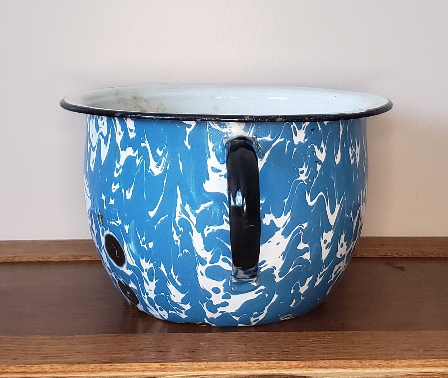 Blue and White Graniteware Enamelware Bowl With Handle - Etsy
