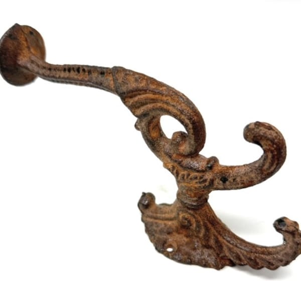 Cast Iron Antiqued Rustic Look Large Victorian Wall Hook