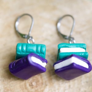 Teal Purple Book Stack Earrings, Polymer Clay Book Lover Jewelry