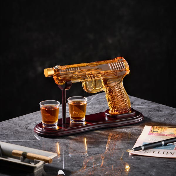 Gun Whiskey Decanter Set for Men – Novelty Bourbon Liquor Dispenser, Home Bar Decor