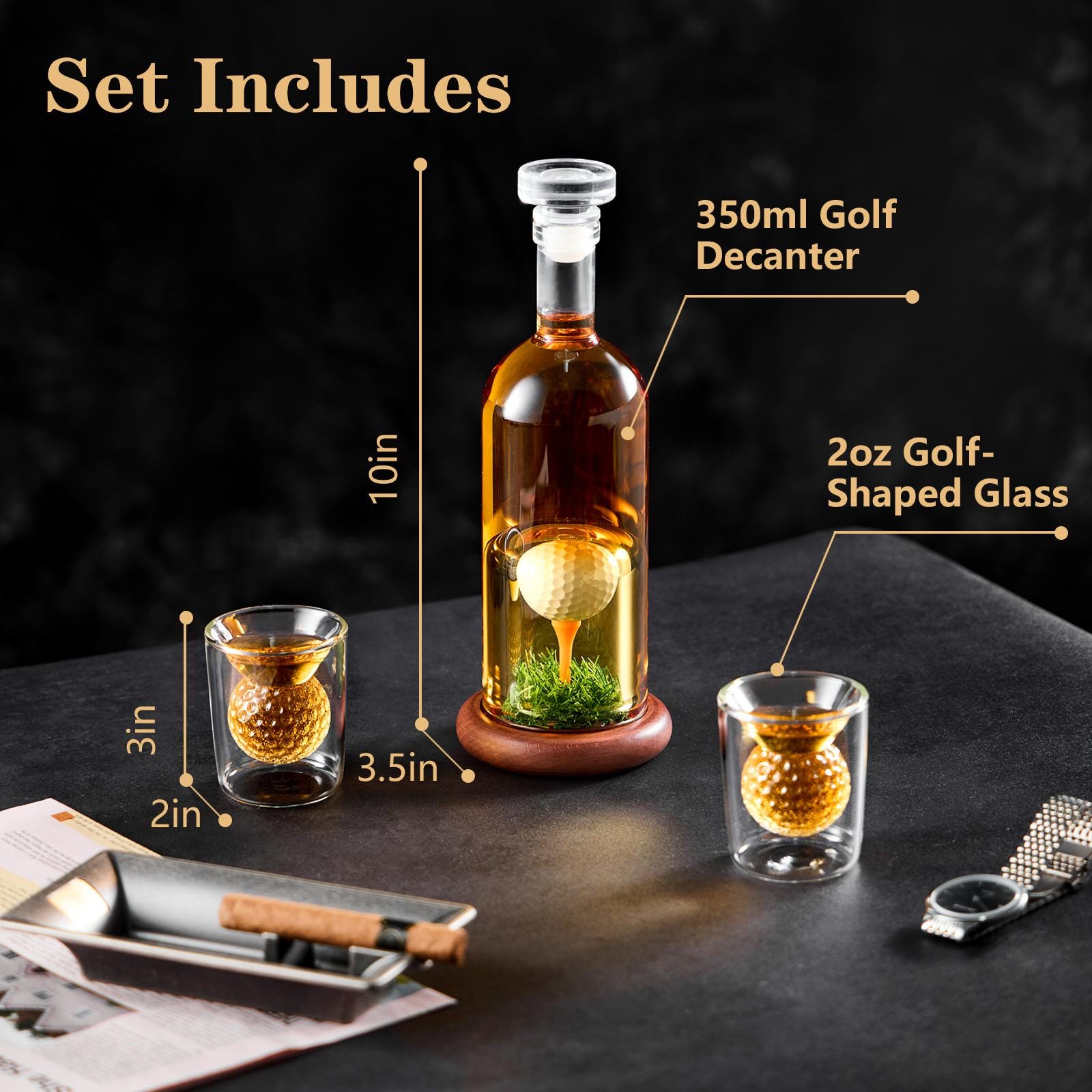 Handmade Golf Whiskey Decanter Set, 3D Golf Ball Design, Bottle