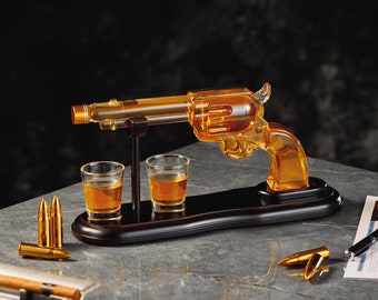 CRAFTGEN Gun Whisky Karaf Set met 2 Borrelglaasjes – Verjaardag Huwelijkscadeau Ideeën voor Mannen Echtgenoot Vriendje Drankdispenser voor Thuisbar