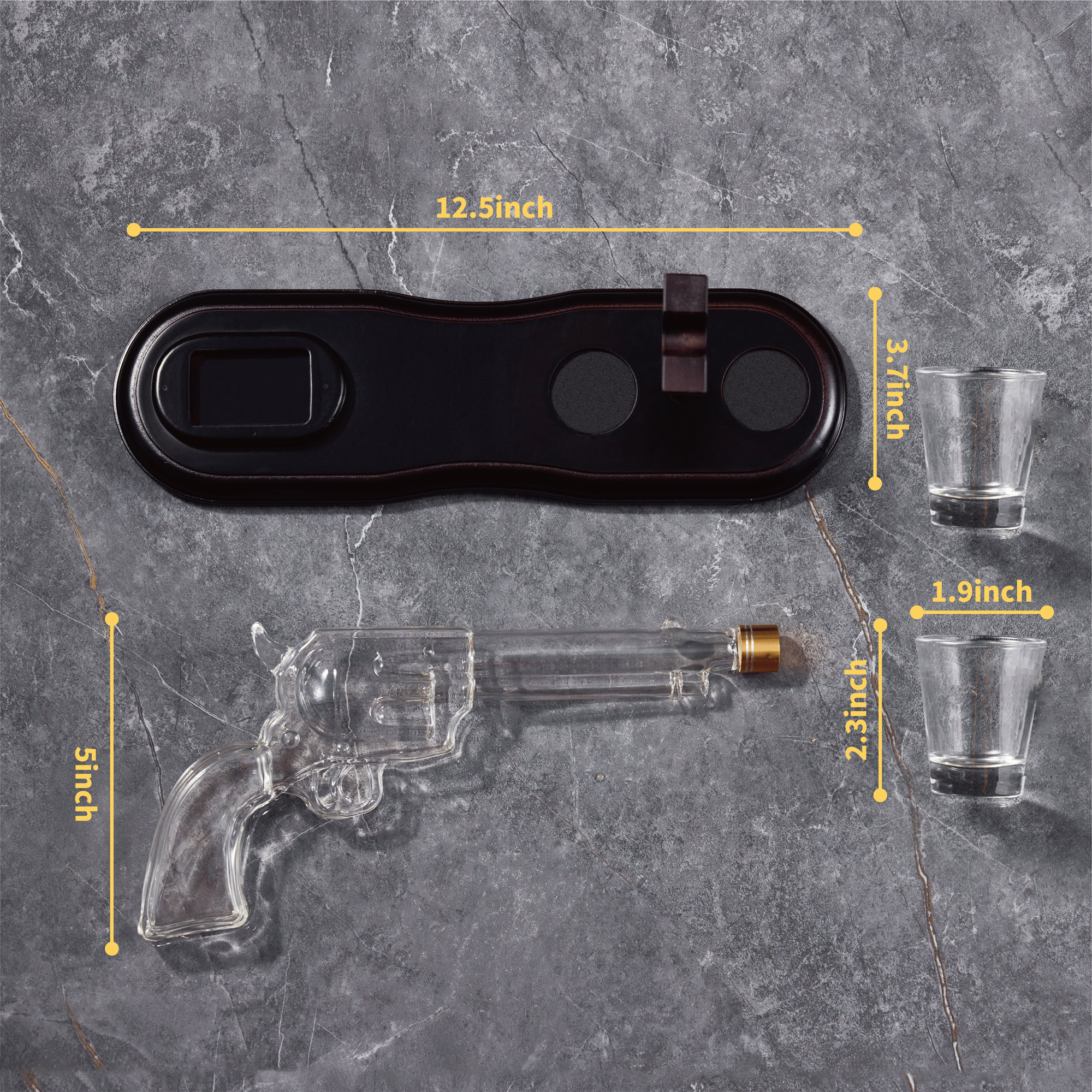 Gun Whiskykaraf, pistool-whiskykaraf, set met 2 borrelglazen, grappig vaderdagcadeau voor mannen, papa, vriend, echtgenoot, verjaardag, cadeau- ideeën