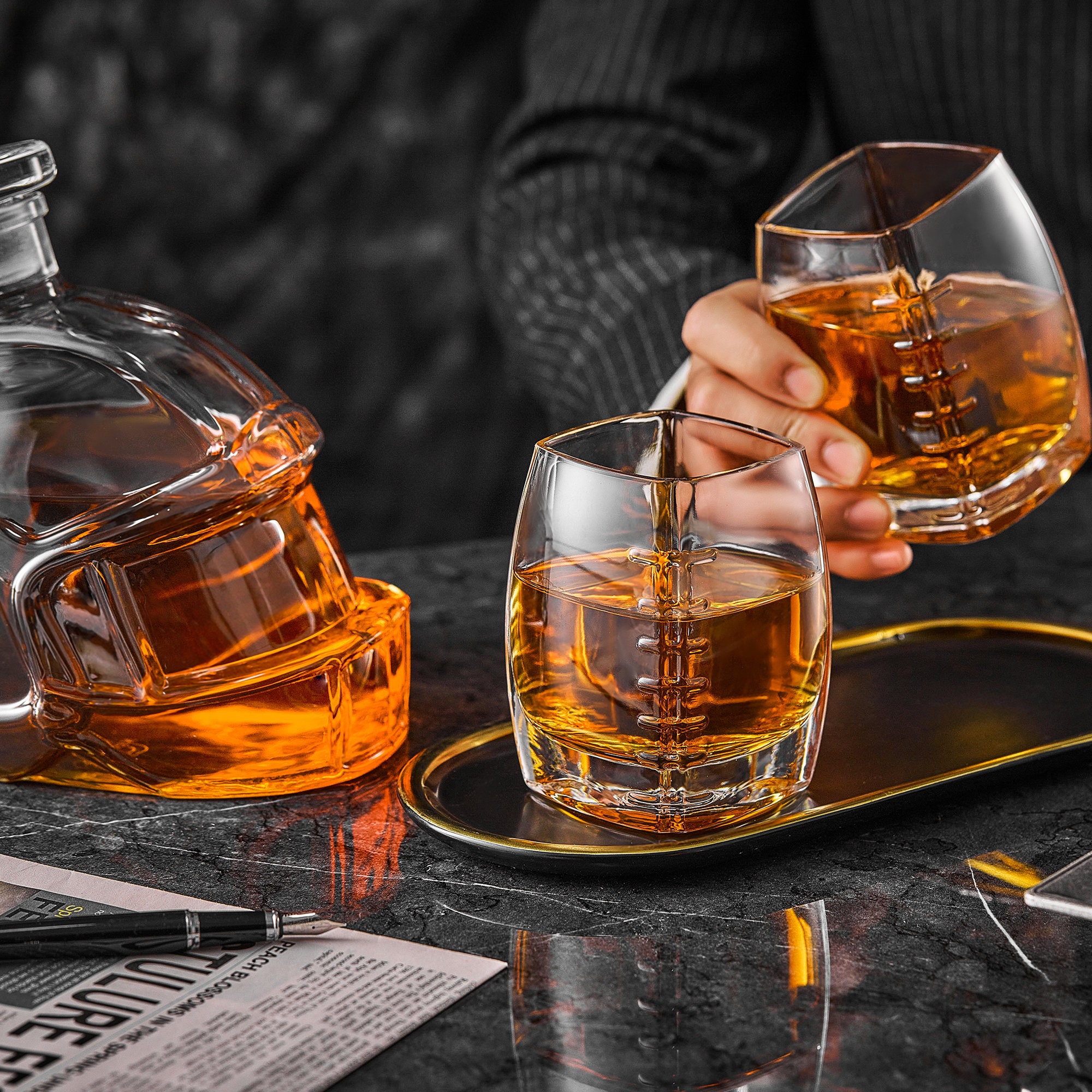 CRAFTGEN Football Whiskey Decanter Set With Glasses, Personalized ...