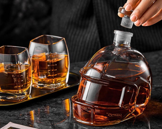 Football Helmet Whiskey Decanter Set with Glasses, Gift for Football and Sports Lover