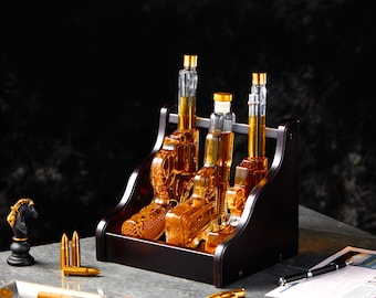 CRAFTGEN Gifts for Men Dad, 3 Gun Whiskey Decanter Set– Birthday Anniversary Gift Ideas for Boyfriend Husband, Liquor Dispenser for Home Bar