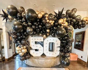 Black and Gold Balloon Arch, 50th Birthday Party Decorations, Balloon Garland Kit