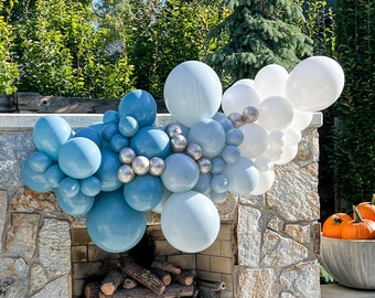 Dusty Blue Balloons, Light Blue Balloon Wall, Blue Balloon Garland, Baby Shower Balloons, Birthday Balloons, Party Decorations