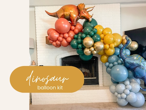  Kit de guirnalda de arco de globos de dinosaurio de 140 piezas,  decoración de fiesta de cumpleaños de tres dinosaurios Rex, globos verdes,  naranjas, marrones, negros, para niños, fondo de fiesta 