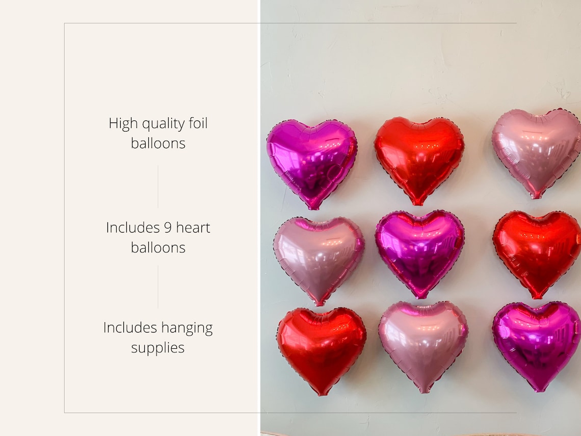 Heart Balloon Wall Pink Heart Balloon Conversation Hearts Etsy