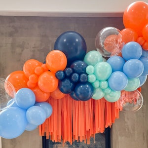 Octonauts Party Supplies, Coral Orange and Blue Balloon Arch, Surf&#39;s Up Baby Shower Decor, Beach Theme Birthday Party Balloon Garland