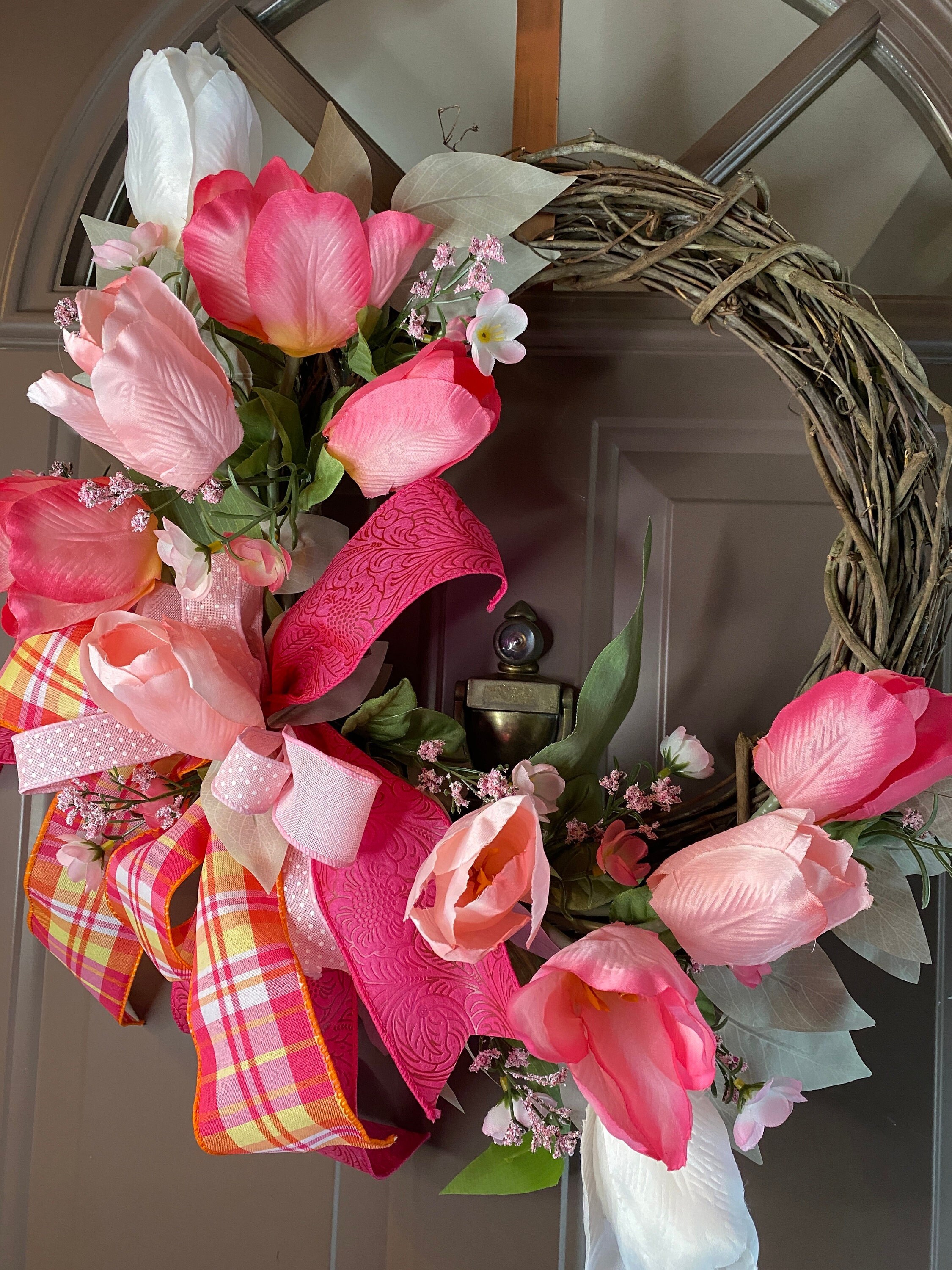Pink Tulip Wreath: Elegant Spring Summer Door Decor - Etsy