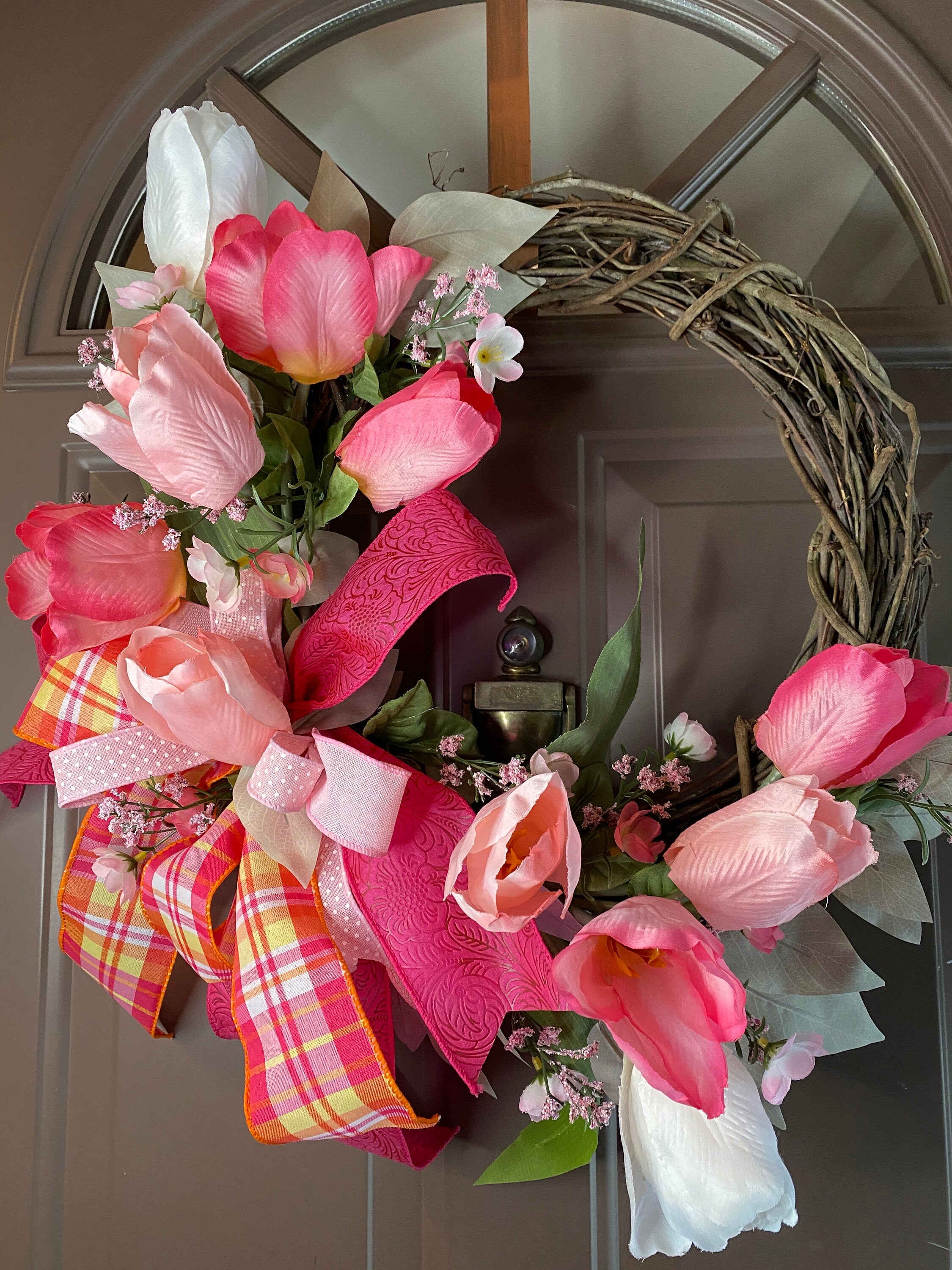 Pink Tulip Wreath: Elegant Spring Summer Door Decor - Etsy