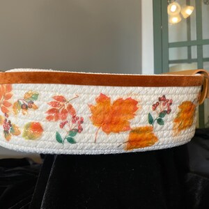 Fall Cotton Rope Basket: Autumnal Design with Leaves and Removable Faux Leather Handles