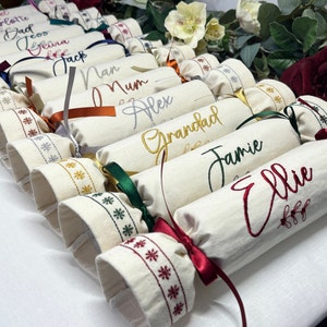 Personalisierte Stoff Wiederverwendbare Eco Christmas Crackers - Calico 12 Schriftfarben zur Auswahl