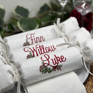 Luxury Linen Personalised Fabric  Christmas Crackers - 5 Colours Plain, Monogram or First Name