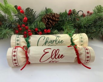 Personalised Fabric Reusable Eco Christmas Crackers - Calico 4 font colour choices