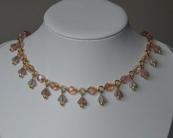 Delicate Pink Flower Necklace, Czech Glass Beads