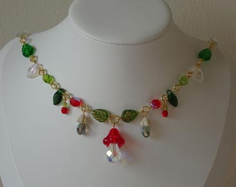 Enchanted Mushroom Necklace, Cottagecore, Fairycore Necklace, Handmade Jewellery, Toadstool, Czech Glass Beads