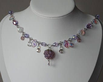 Purple Princess Raspberry Necklace: Lampwork Bead, Fairycore, Czech Glass Beads, Stainless Steel