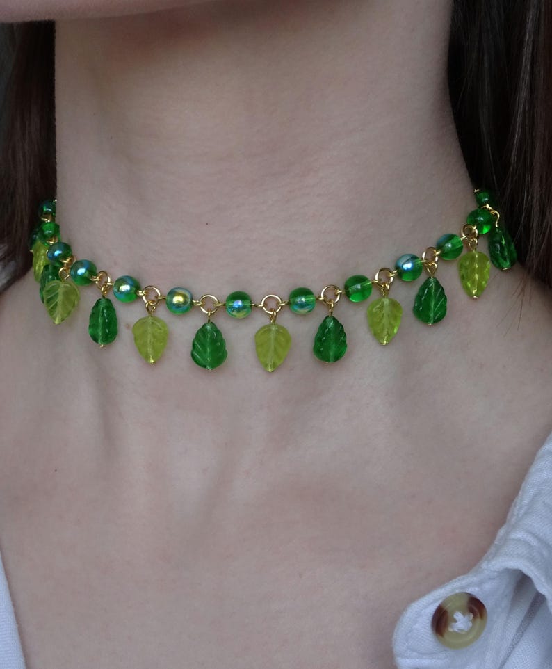 Leafy Necklace, Czech Glass Beads image 5