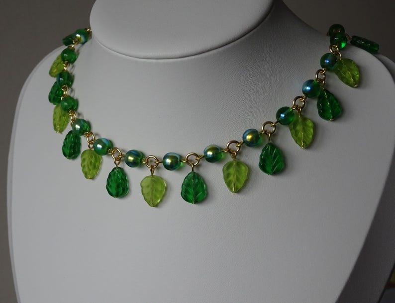 Leafy Necklace, Czech Glass Beads image 3